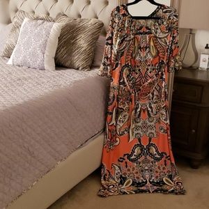 Coral printed Maxi Dress with Quarter sleeve